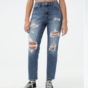 Aeropostale Women's Mom Jeans Distressed Stretch Dark Wash size 6 length 28"